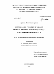 Диссертация по физике на тему «Исследование тепловых процессов системы "человек - окружающая среда" в условиях низких температур»