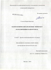 Диссертация по физике на тему «Макроскопические квантовые эффекты в намагниченных нанотрубках»