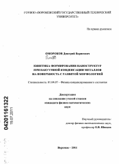 Диссертация по физике на тему «Кинетика формирования наноструктур при вакуумной конденсации металлов на поверхность с развитой морфологией»