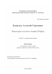 Диссертация по физике на тему «Некоторые аспекты теории D-бран»