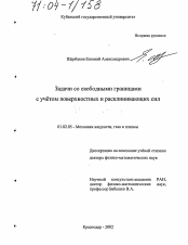 Диссертация по механике на тему «Задачи со свободными границами с учетом поверхностных и расклинивающих сил»