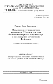 Автореферат по математике на тему «Эвклидов и супераналоги уравнения Шредингера длябесконечномерного осциллятора и операторное исчисление Фейнмана»