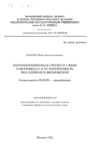 Автореферат по физике на тему «Интерференционная структура поля в волноводах и ее изменчивость под влиянием возмущений»