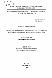 Автореферат по механике на тему «Численное моделирование процессов фокусировки ударных волн и детонации в химически неравновесных газах»