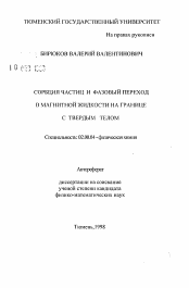 Автореферат по химии на тему «Сорбция частиц и фазовый переход в магнитной жидкости на границе с твердым телом»