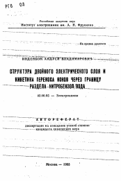 Автореферат по химии на тему «Структура двойного электрического слоя и кинетика переноса через границу раздела нитробензол / вода»